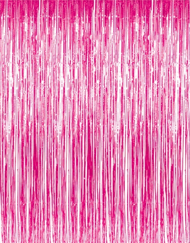 GOER 3.2 ft x 8.2 ft Metallic Tinsel Foil Fringe Curtains Party Photo Backdrop Party Streamers for Galentines Day,Birthday,Graduation,New Year Eve Decorations Wedding Decor (1 Pack, Hot Pink) - Image 1